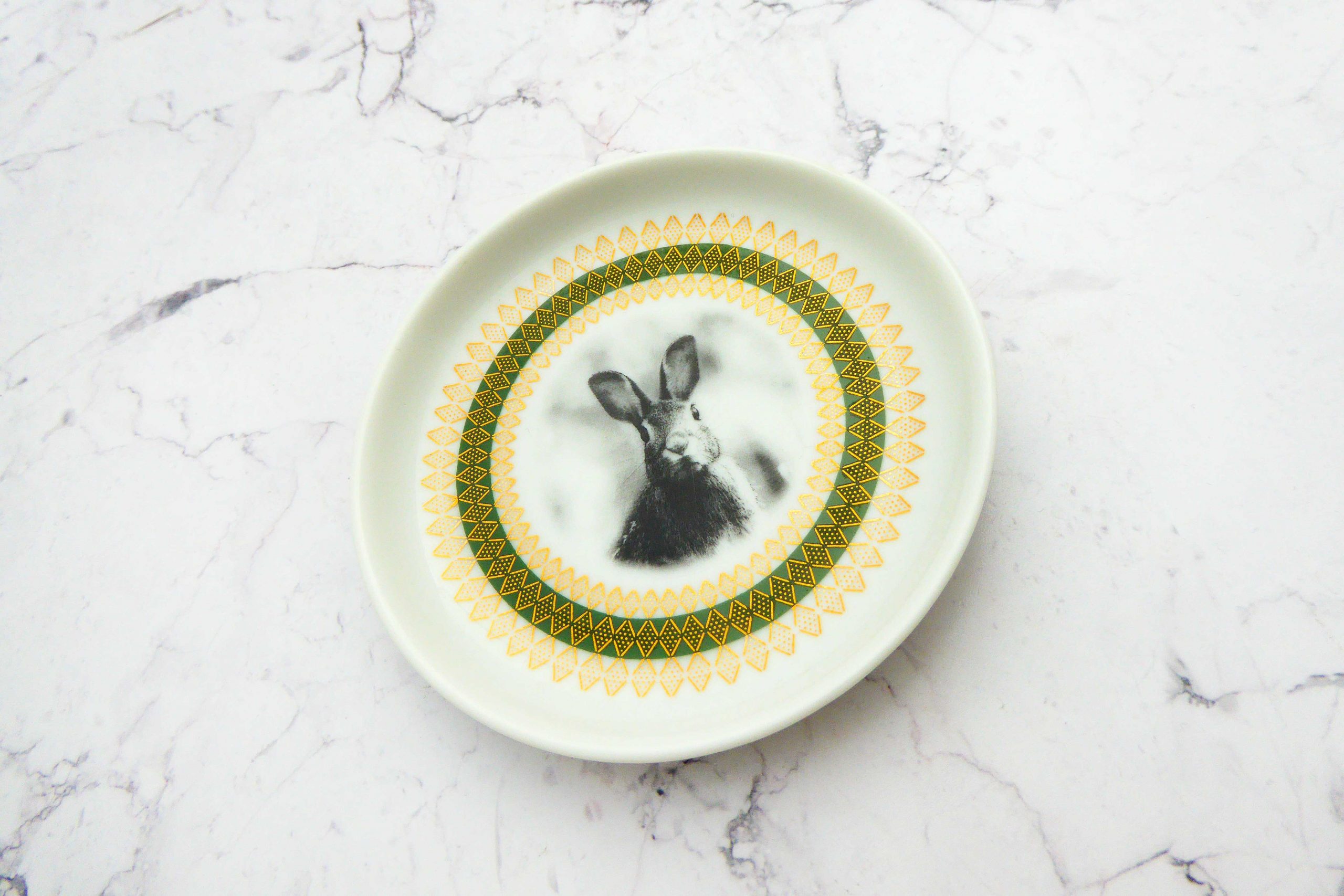 Wandteller Herr Fuchs Hase vintage gold Muster grün 9cm Wohnen – Bild 2