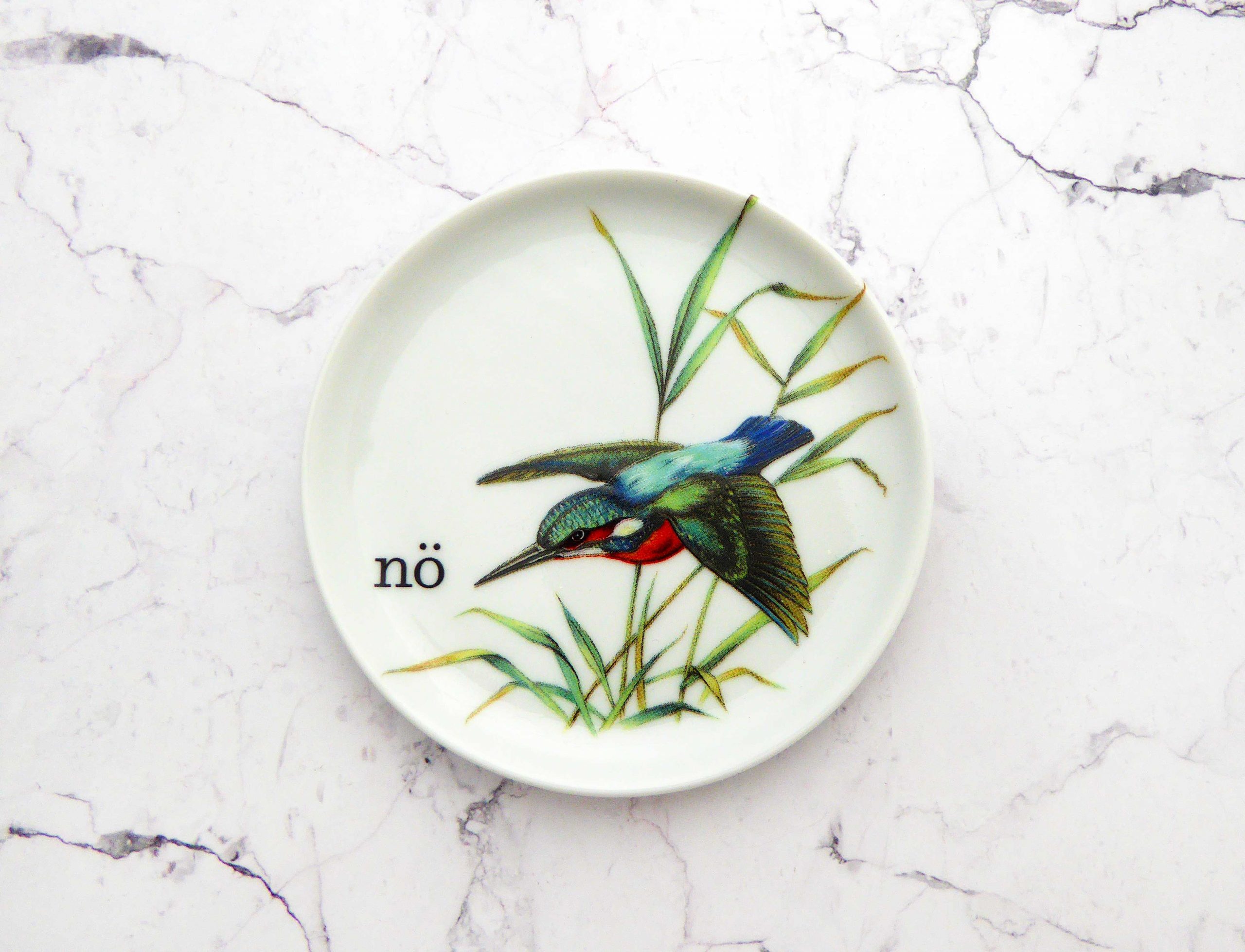 Wandteller Herr Fuchs nö Typo Wohnen Vogel mini 10cm vintage nein Bunt Eisvogel