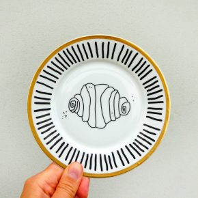 Wandteller Franzbrötchen vintage Herr Fuchs Teller Schwarz Gold 14cm Hamburg Wohnen Streifen