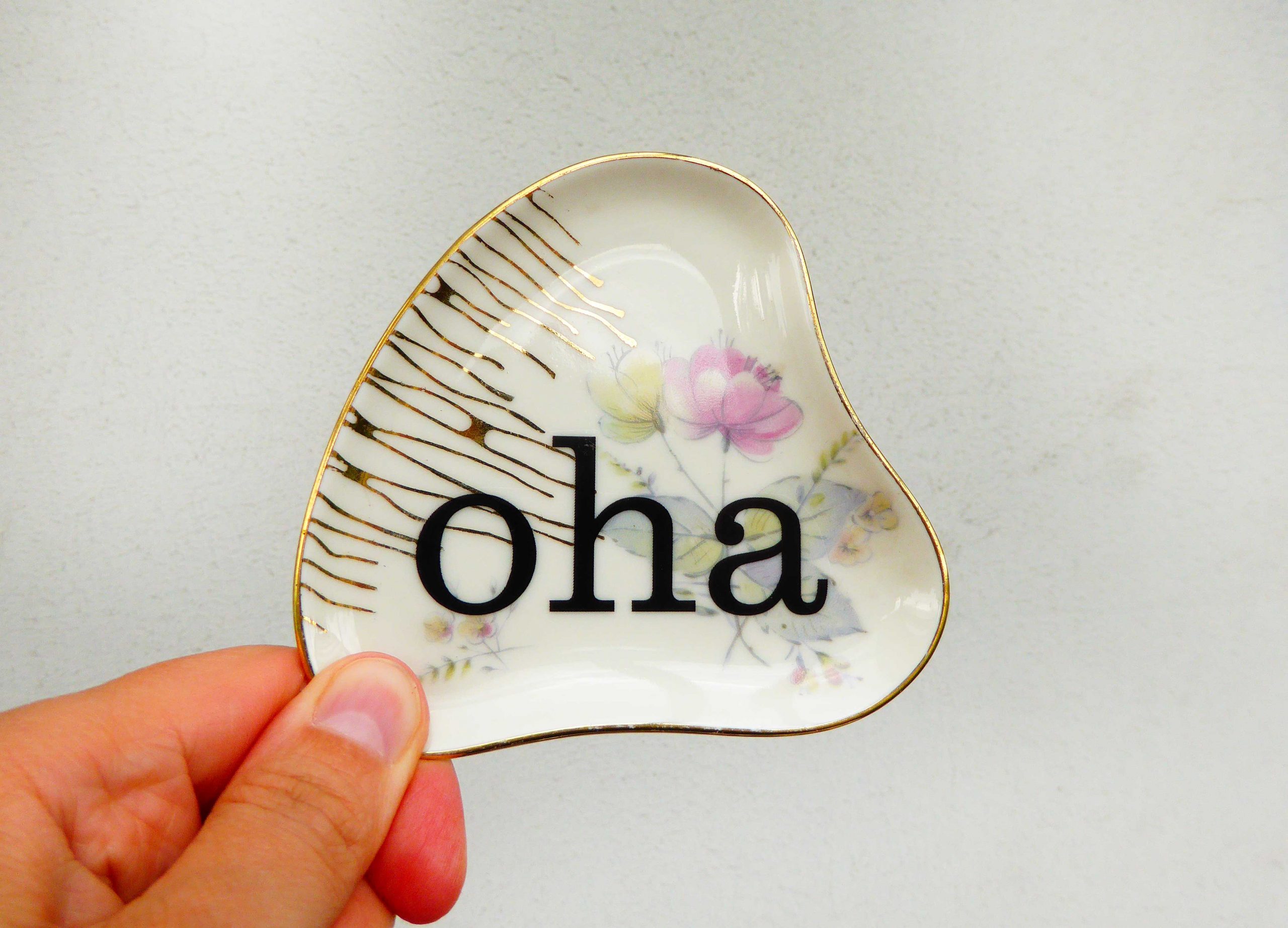 Wandteller oha Typo Herr Fuchs mini 10cm Blume bunt Schnack vintage Gold oval – Bild 2