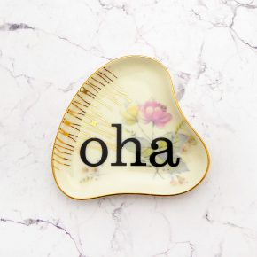 Wandteller oha Typo Herr Fuchs mini 10cm Blume bunt Schnack vintage Gold oval