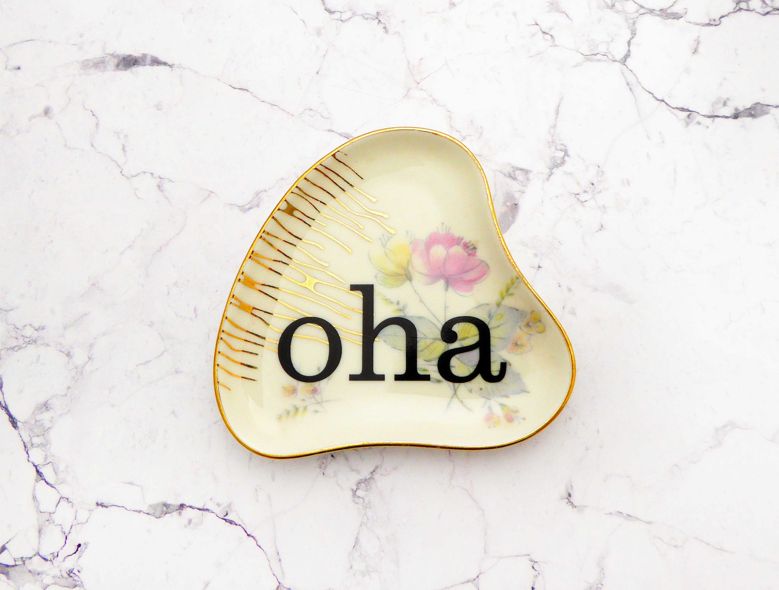 Wandteller oha Typo Herr Fuchs mini 10cm Blume bunt Schnack vintage Gold oval