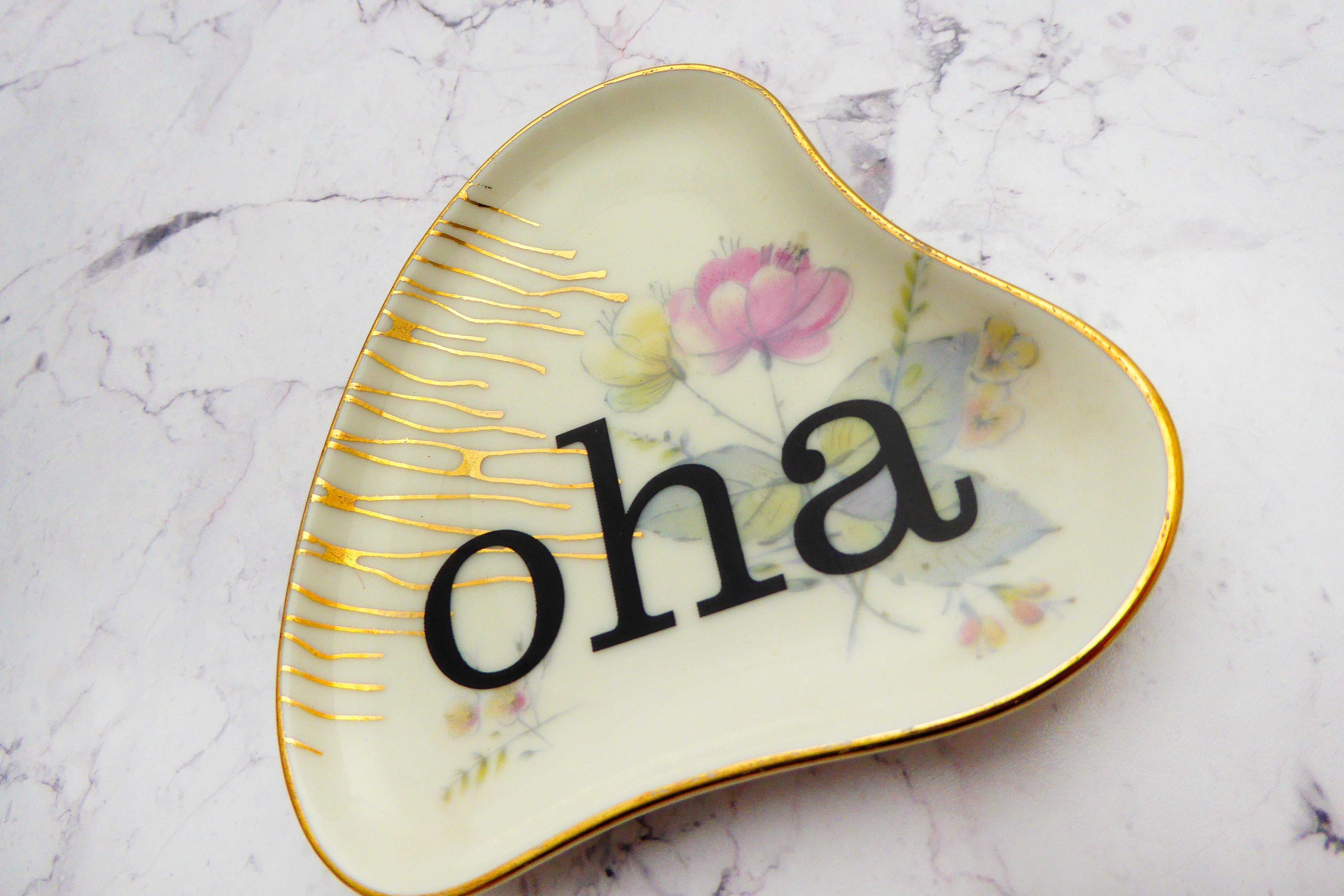 Wandteller oha Typo Herr Fuchs mini 10cm Blume bunt Schnack vintage Gold oval – Bild 3