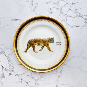Wandteller Tiger Typo nützt ja nix Herr Fuchs mini 15cm Gold Schwarz Muster vintage