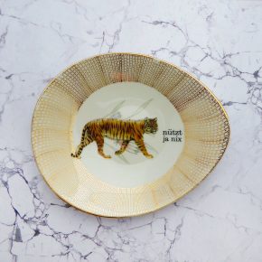 Wandteller Herr Fuchs Typo nützt ja nix 19cm Tiger gold Wohnen vintage Tier oval