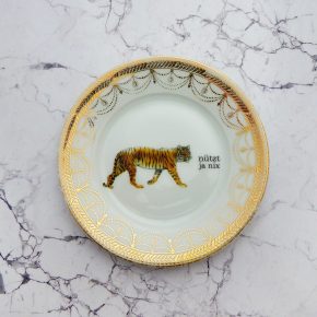 Wandteller Tiger Typo nützt ja nix Herr Fuchs mini 15cm Gold Muster vintage