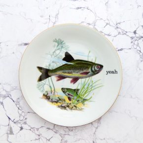 Wandteller Herr Fuchs Typo yeah 18cm Fisch gold Wohnen Meer vintage Grün Fische