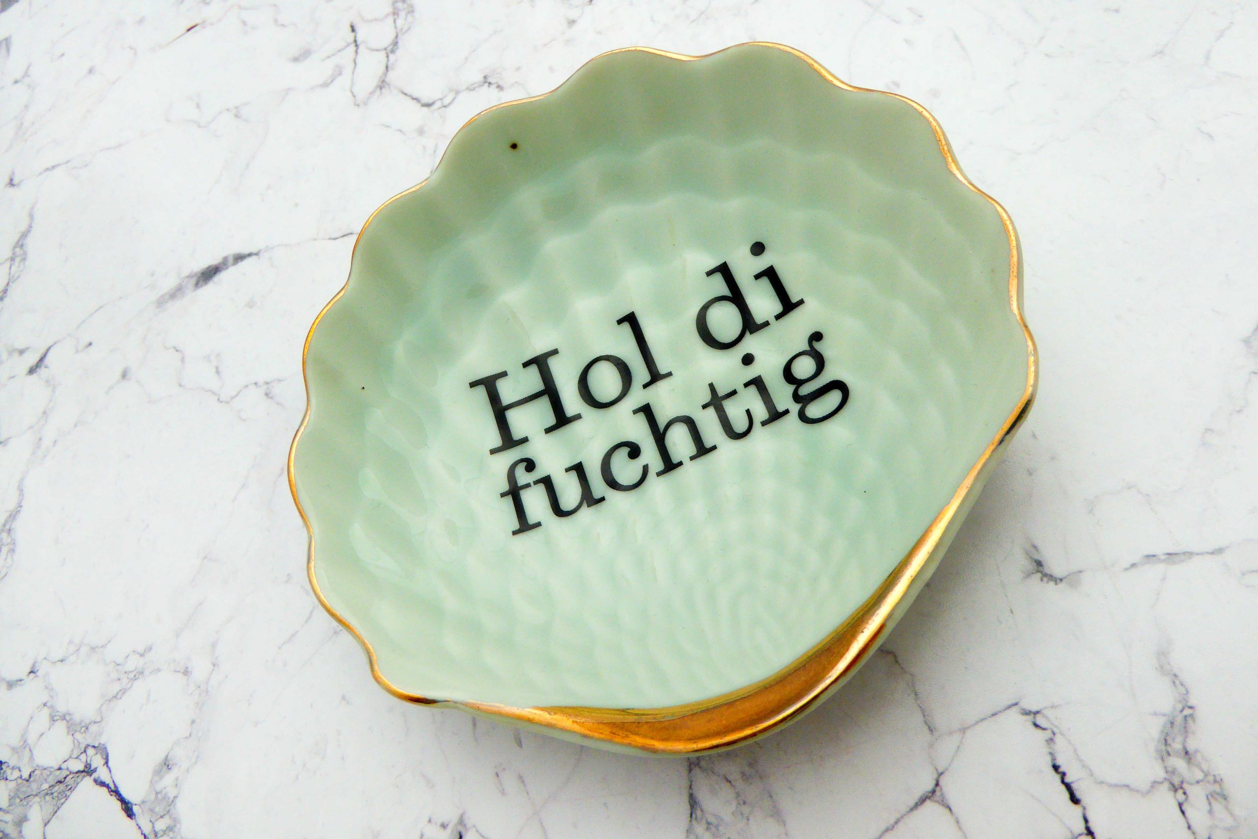 Wandteller Hol di fuchtig Typo Herr Fuchs mini 11cm Gold Mint Muschel plattdeutsch vintage – Bild 3