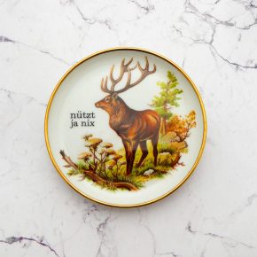 Wandteller Herr Fuchs nützt ja nix Typo Hirsch mini 10cm vintage Wohnen Gold