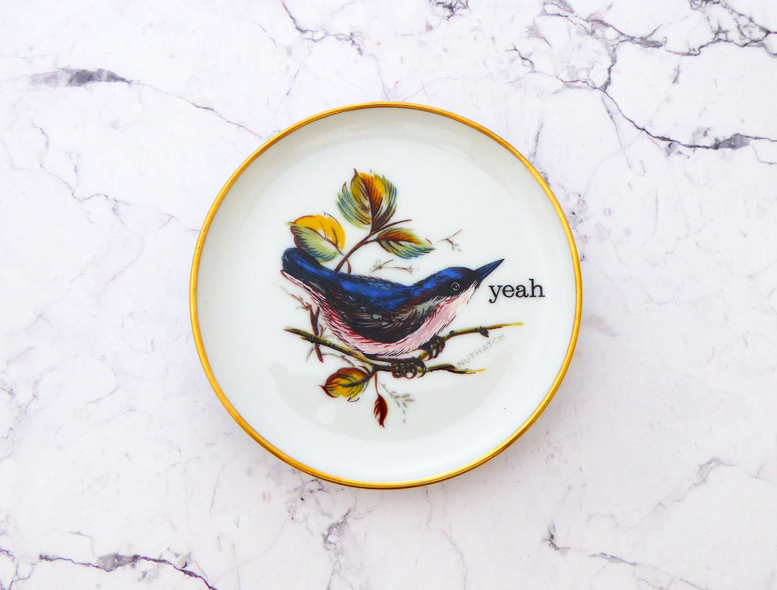 Wandteller Herr Fuchs yeah Typo Wohnen Vogel mini Kleiber 10cm vintage Bird
