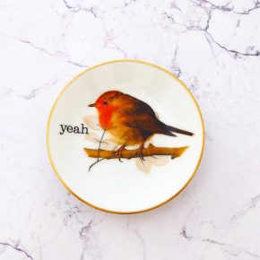 Wandteller Herr Fuchs yeah Typo Wohnen Vogel mini Rotkelchen 9cm vintage Robin Gold