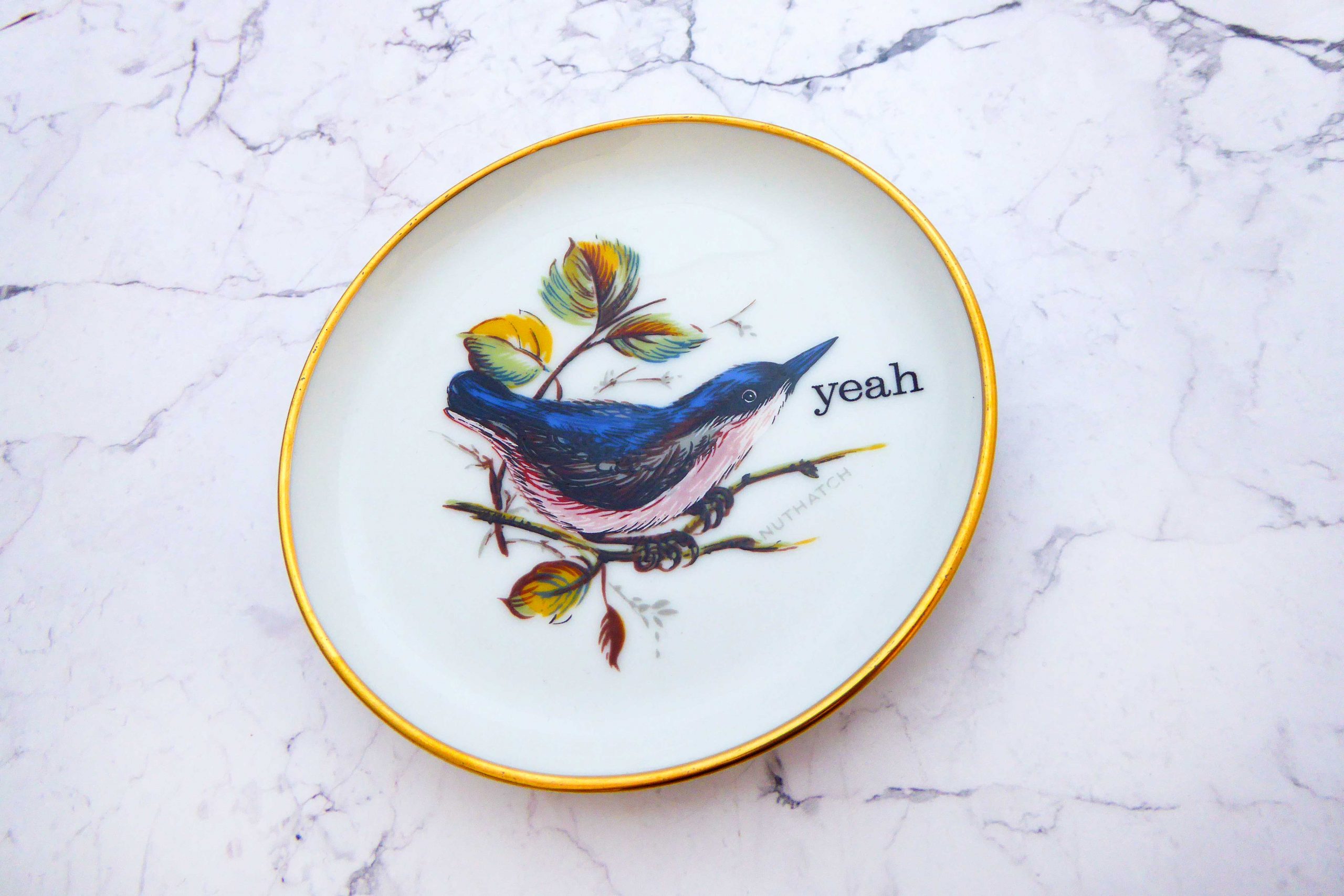 Wandteller Herr Fuchs yeah Typo Wohnen Vogel mini Kleiber 10cm vintage Bird – Bild 2