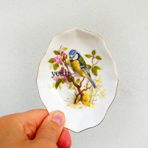 Wandteller Herr Fuchs yeah Typo Wohnen Vogel mini  Blaumeise eckig 10cm vintage
