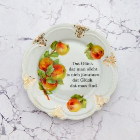 Wandteller Herr Fuchs Typo Glück Gold plattdeutsch Obst Apfel 17 vintage