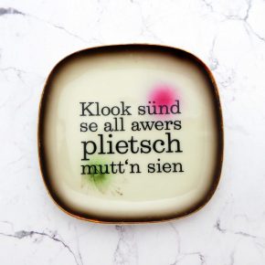 Wandteller plietsch Typo Herr Fuchs mini 10cm gold grün rosa vintage Wohnen plattdeutsch eckig
