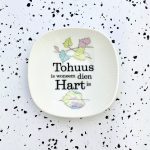 Wandteller Tohuus Typo Herr Fuchs mini 10cm gold eckig plattdeutsch bunt Blume Pastell
