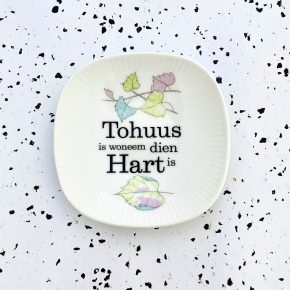 Wandteller Tohuus Typo Herr Fuchs mini 10cm gold eckig plattdeutsch bunt Blume Pastell
