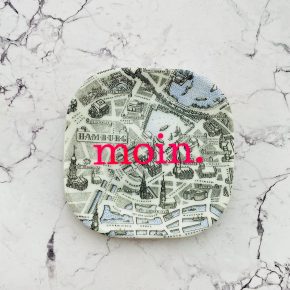 Wandteller Typo moin. vintage Herr Fuchs mini neonpink 10cm Karte  Hamburg blau grau eckig