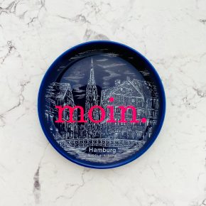 Wandteller Typo moin. vintage Herr Fuchs mini neonpink blau 10cm HH Hamburg Nicolaikirche