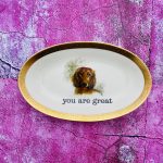 Wandteller Typo you are great Herr Fuchs Dackel Hund 23cm gold Platte vintage