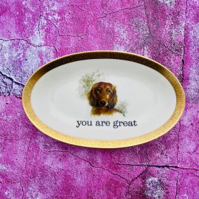 Wandteller Typo you are great Herr Fuchs Dackel Hund 23cm gold Platte vintage