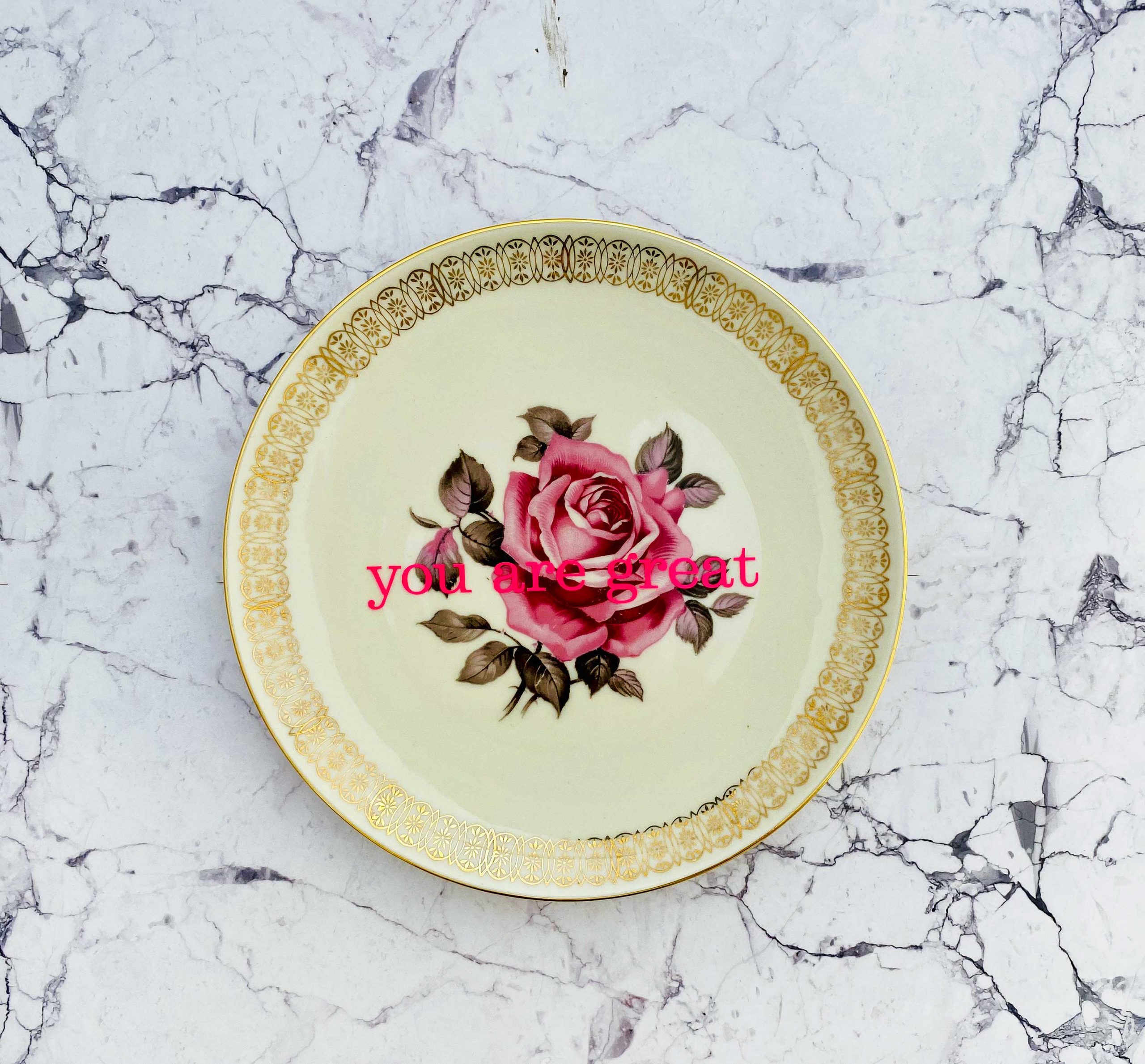 Wandteller you are great Herr Fuchs Blumen 19cm neonpink vintage wohnen Rosa Bunt Gold