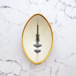 Wandteller Herr Fuchs Fernsehturm Hamburg  Gold 11cm oval vintage HH