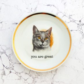 Wandteller Typo you are great Goldrand Herr Fuchs  Katze 19cm vintage Cat
