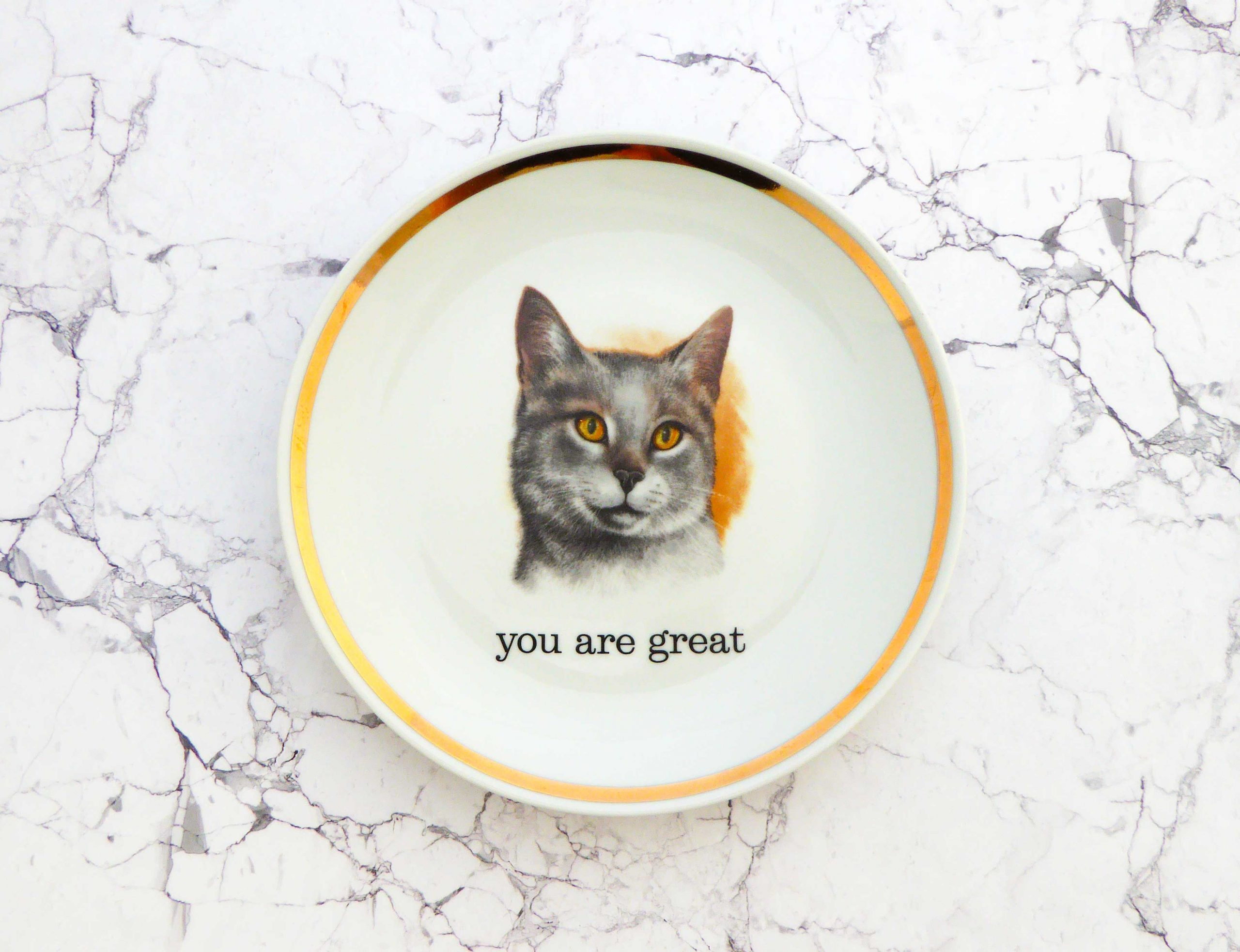 Wandteller Typo you are great Goldrand Herr Fuchs Katze 19cm vintage Cat