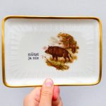 Wandteller Platte Herr Fuchs Typo nützt ja nix 18cm Wildschwein gold vintage