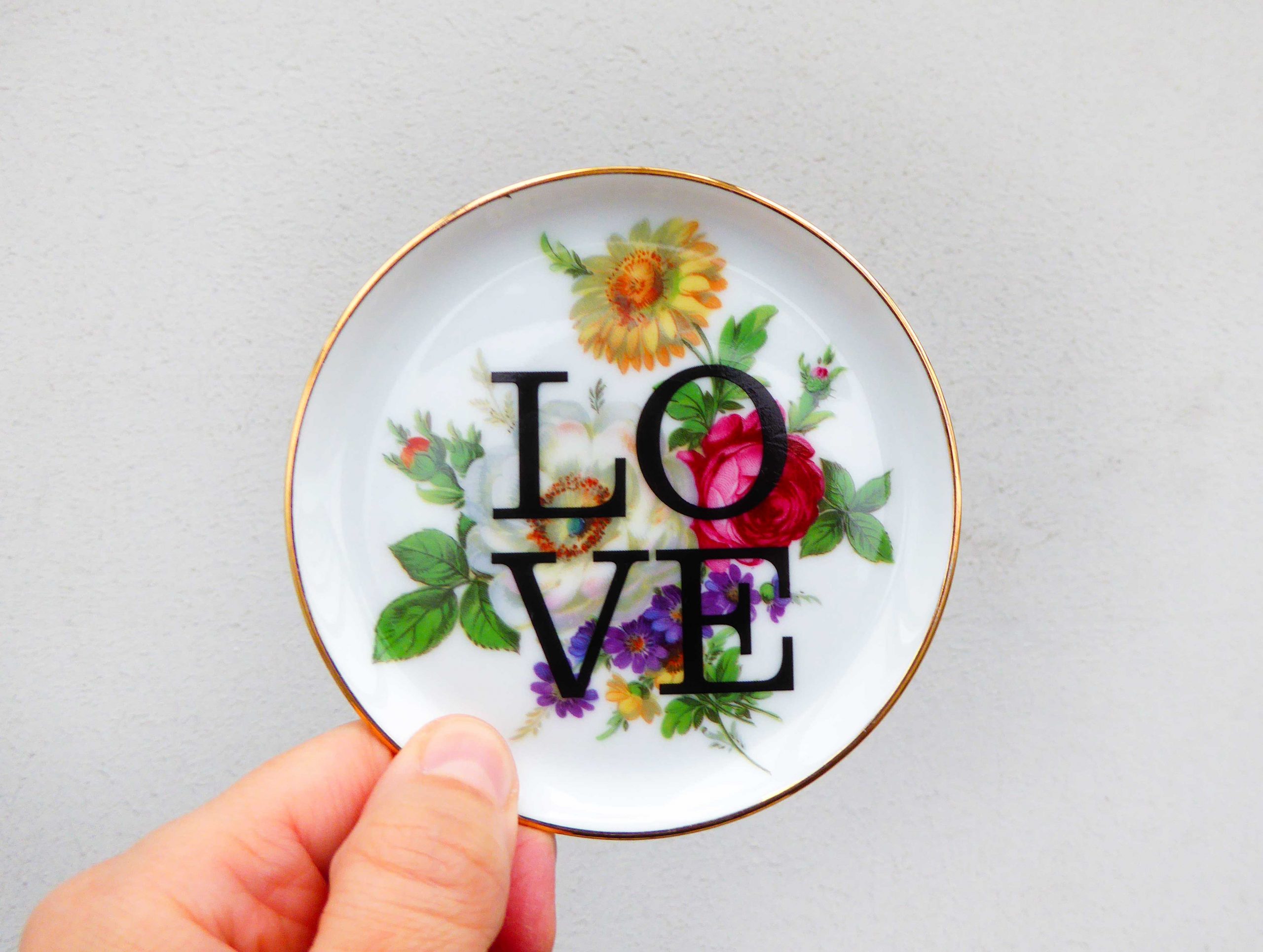 Wandteller Herr Fuchs Typo Love Gold mini 10cm wohnen vintage Blumen – Bild 3