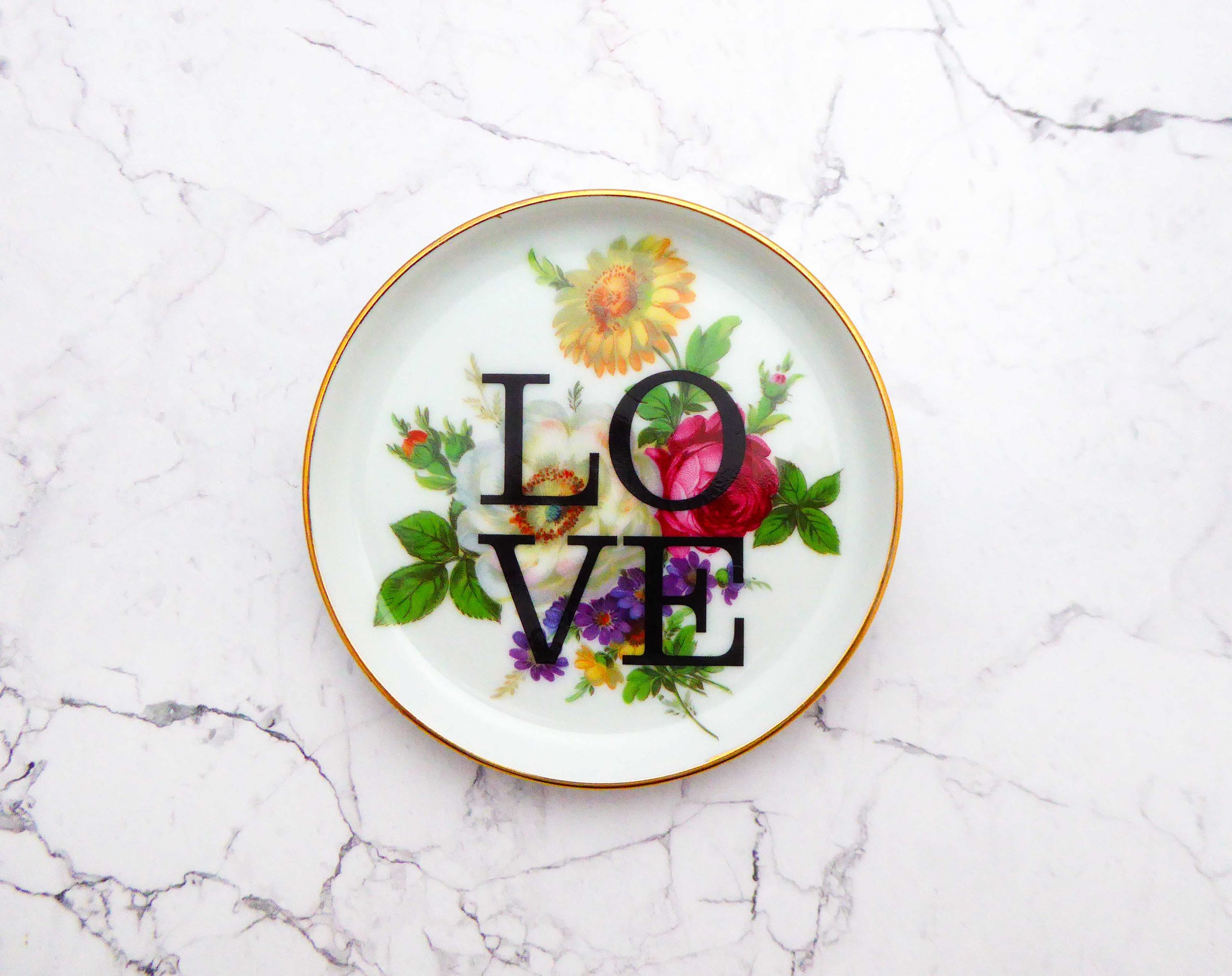 Wandteller Herr Fuchs Typo Love Gold mini 10cm wohnen vintage Blumen