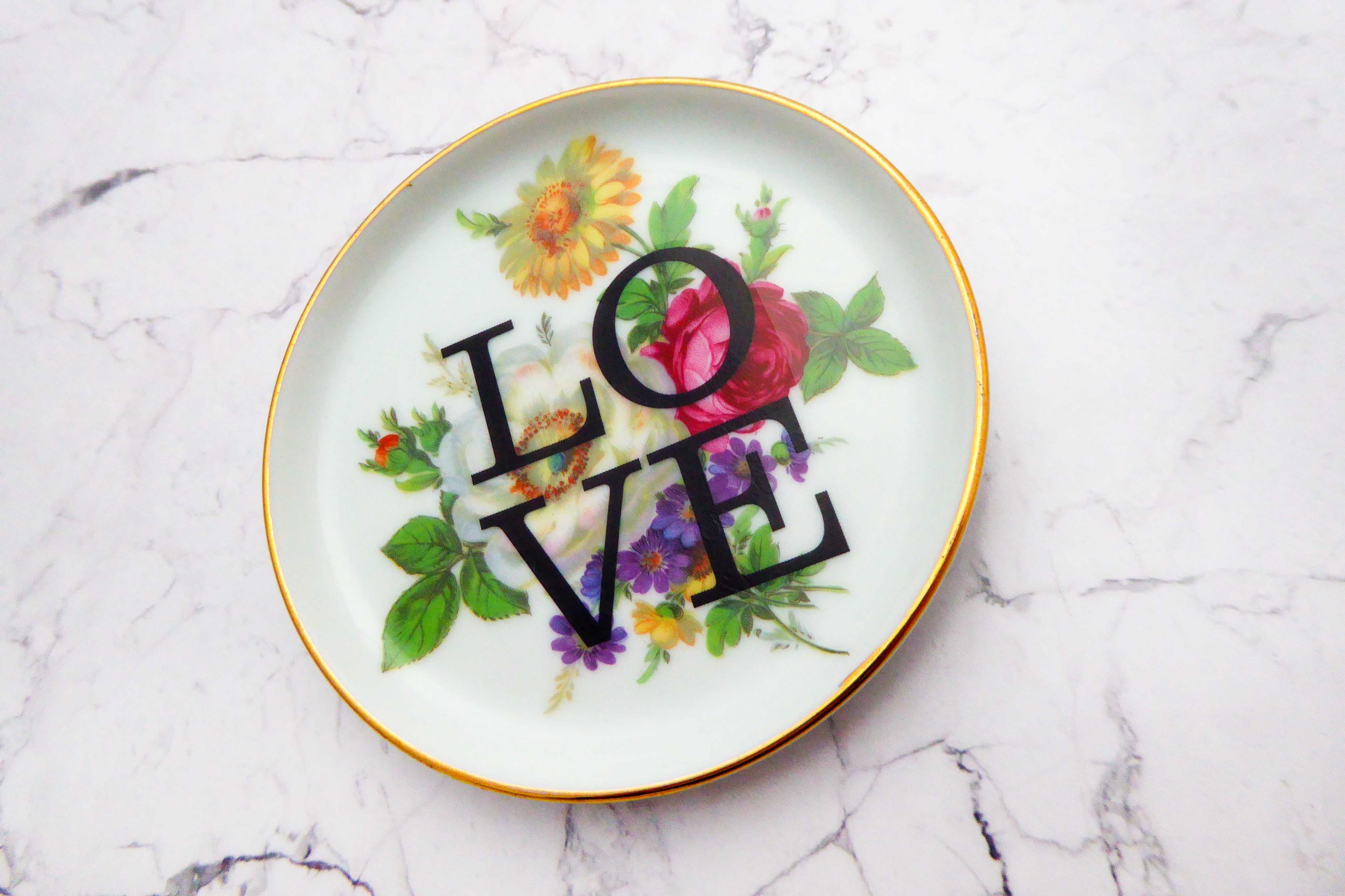 Wandteller Herr Fuchs Typo Love Gold mini 10cm wohnen vintage Blumen – Bild 2