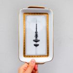 Wandteller Platte Herr Fuchs Hamburger Fernsehturm gold Wohnen 21cm länglich