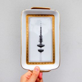 Wandteller Platte Herr Fuchs Hamburger Fernsehturm gold Wohnen 21cm länglich
