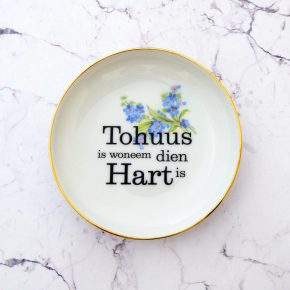 Wandteller Tohuus Typo Herr Fuchs mini 10cm gold  blau Blumen Vergissmeinnicht plattdeutsch