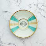 Wandteller Franzbrötchen vintage Herr Fuchs Teller 10cm Hamburg Wohnen Türkis Gold Strahlen