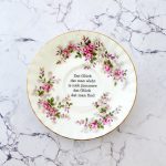 Wandteller Glück Typo Herr Fuchs mini 14cm gold Blume Rose vintage plattdeutsch