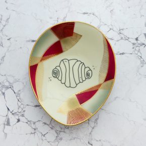 Wandteller Franzbrötchen vintage Herr Fuchs Teller Gold Rot Burgund 19cm Hamburg Wohnen oval
