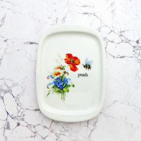 Wandplatte Herr Fuchs yeah Typo Wohnen Hummel 19cm vintage Blume Bunt weiß