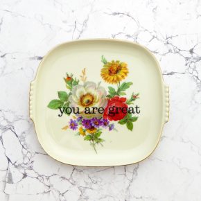Wandteller Typo you are great Gold Herr Fuchs  eckig 19cm Blume vintage Platte