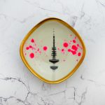 Wandteller Herr Fuchs Hamburger Fernsehturm Gold Punkte mini 8cm neonpink Kleckse