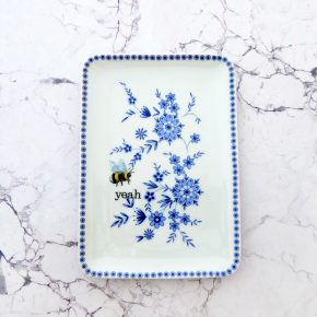 Wandplatte Herr Fuchs yeah Typo Wohnen Hummel 19cm vintage Blume Blau weiß