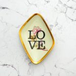 Wandteller Herr Fuchs Typo Love mini 11cm Blumen eckig vintage wohnen rosa gold