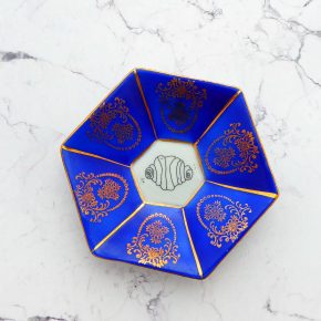 Wandteller Franzbrötchen vintage Herr Fuchs Teller gold blau 9cm Hamburg Wohnen eckig