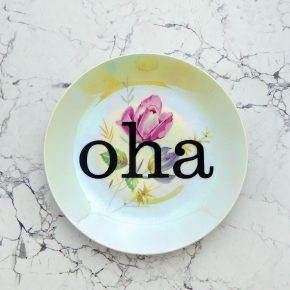 Wandteller oha Typo Herr Fuchs 19cm gold bunt Blume Irisierend Regenbogen Schnack vintage
