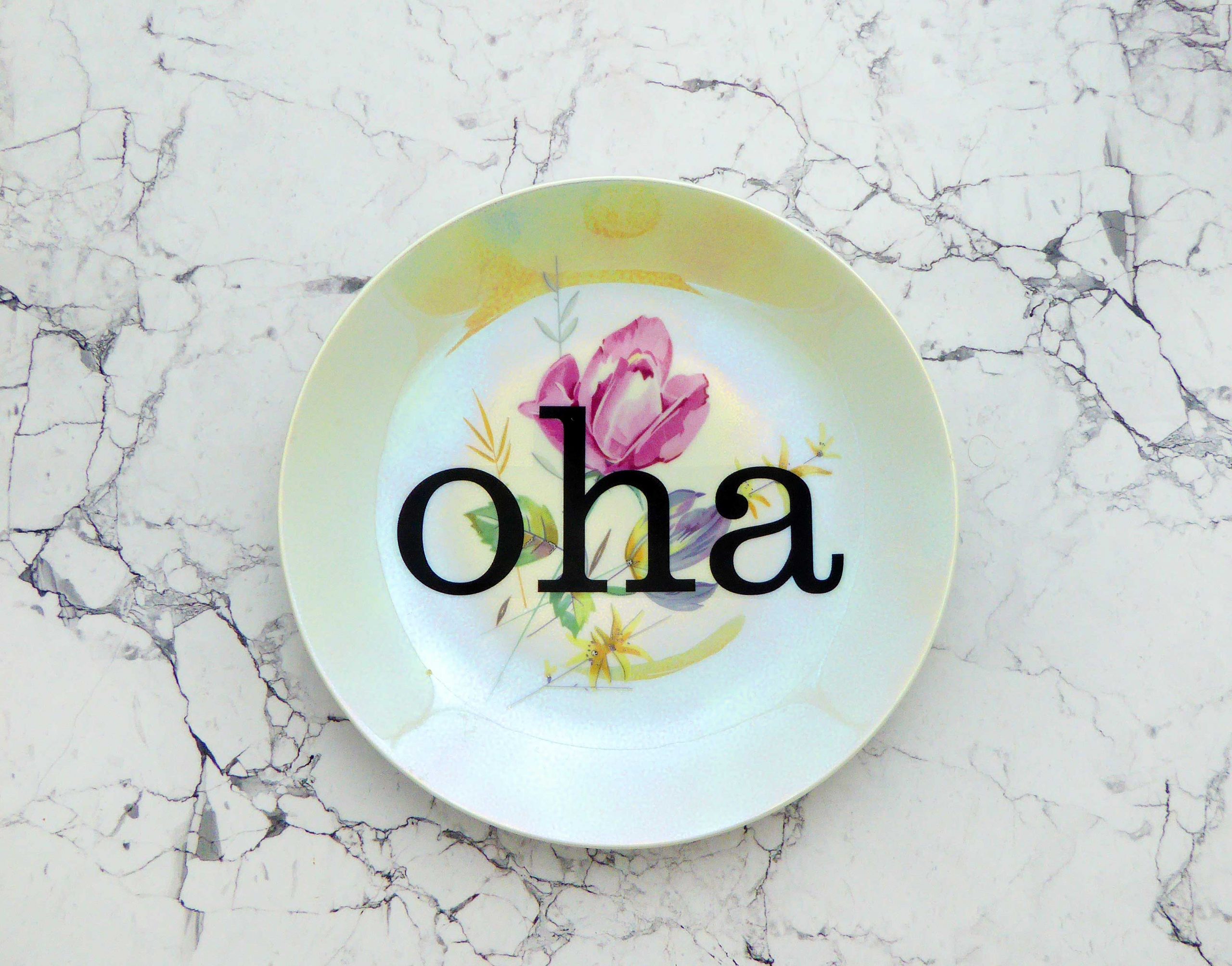 Wandteller oha Typo Herr Fuchs 19cm gold bunt Blume Irisierend Regenbogen Schnack vintage