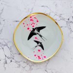 Wandteller Herr Fuchs Schwalbe 20cm neonpink Kleckse vintage Punkte gold eckig