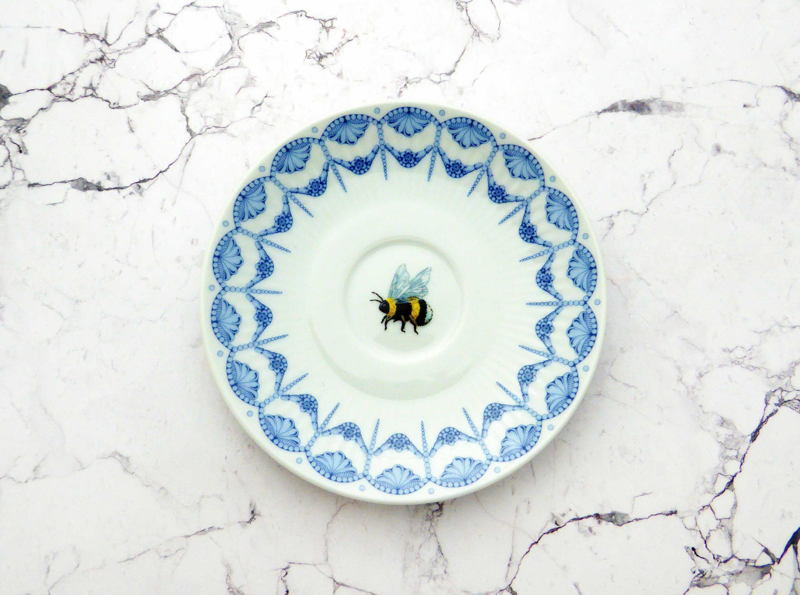 Wandteller Herr Fuchs Wohnen Hummel mini 12cm vintage Blau weiß Muster Muschel