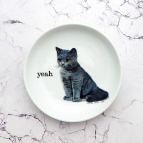 Wandteller Typo yeah Herr Fuchs  Katze 13cm Wohnen vintage mini Cat weiß